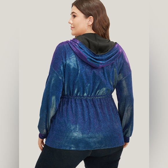 Bloomchic Shimmery Glitter Drawstring Zipper Knot Hooded Coat Size 28 - Picture 1 of 10